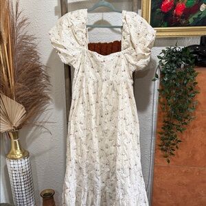 Storia Cream Floral Maxi Dress with Puff Sleeves